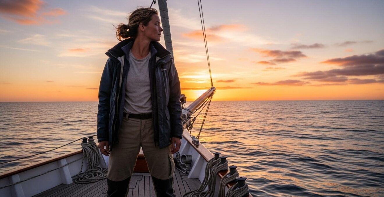 Personne seule sur un voilier au large regardant l'horizon