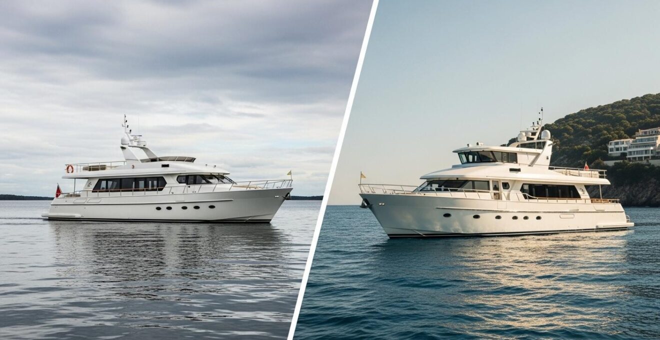 Deux day-cruisers modernes sur mer, reflet des styles scandinave et méditerranéen