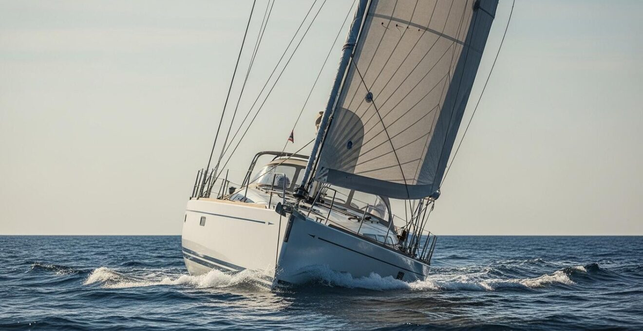 Voilier en navigation avec voiles parfaitement réglées dans différentes conditions météo