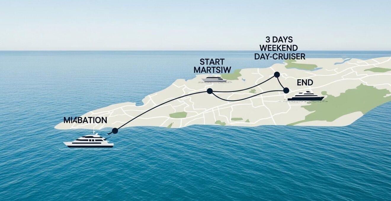 Carte illustrative d'un itinéraire day-cruiser sur 3 jours avec destinations côte à côte