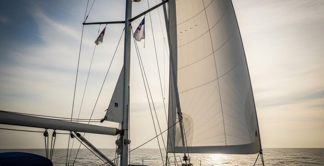 Voilier en navigation avec gréement bien réglé sous différentes conditions de vent