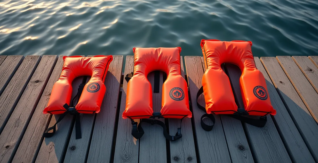 Comparaison visuelle entre différents types de gilets de sauvetage et leur niveau de flottabilité