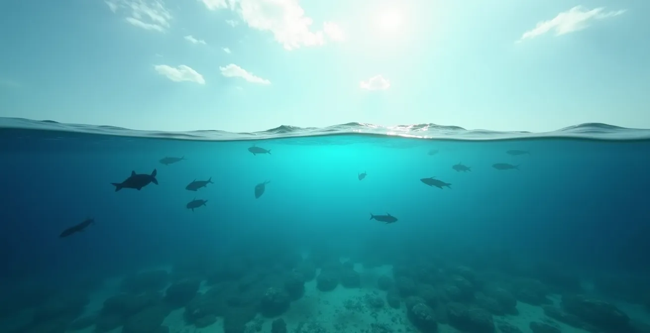 Vue sous-marine paisible montrant l'harmonie entre navigateurs et vie marine