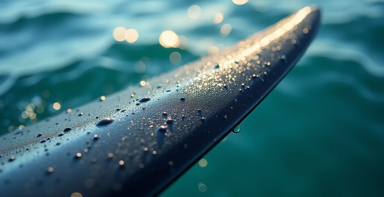 Vue macro d'un foil en carbone avec ses courbes hydrodynamiques