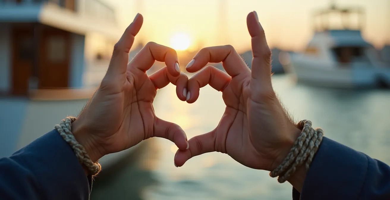 Mains d'équipier effectuant des signes de communication nautique clairs
