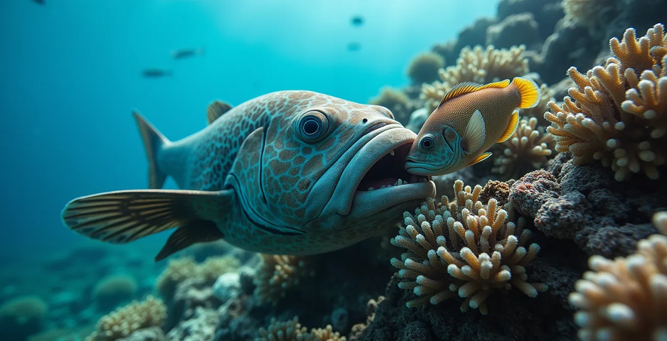 Station de nettoyage sur un récif corallien avec labres nettoyeurs et mérou