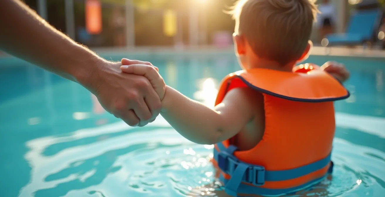Test de sécurité d'un gilet de sauvetage pour enfant avec démonstration de la poignée de halage